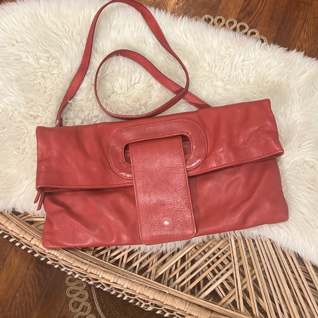 Maurizio Tauiuti Red Italian Leather Fold Over Bag/Clutch